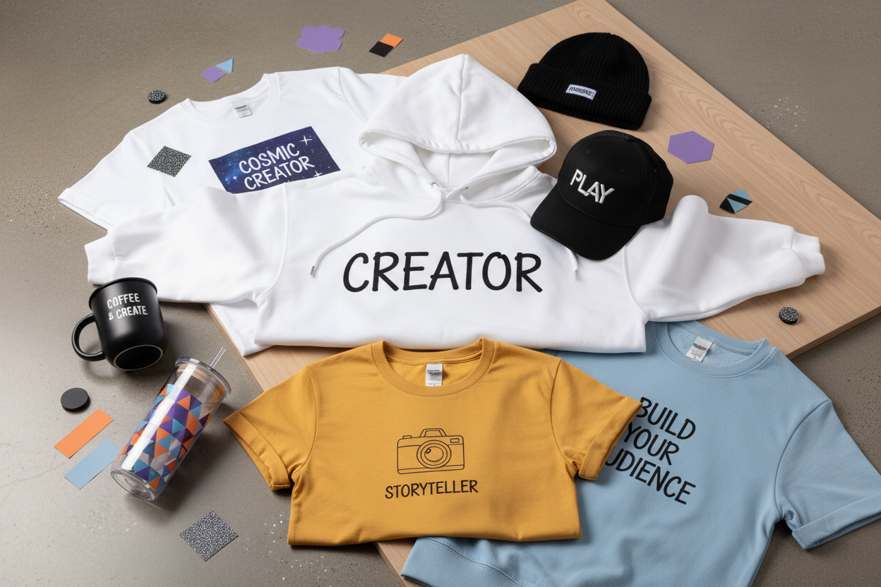 Content creator branded merch, T-shirts, Hoodies, cups, hats, Mugs