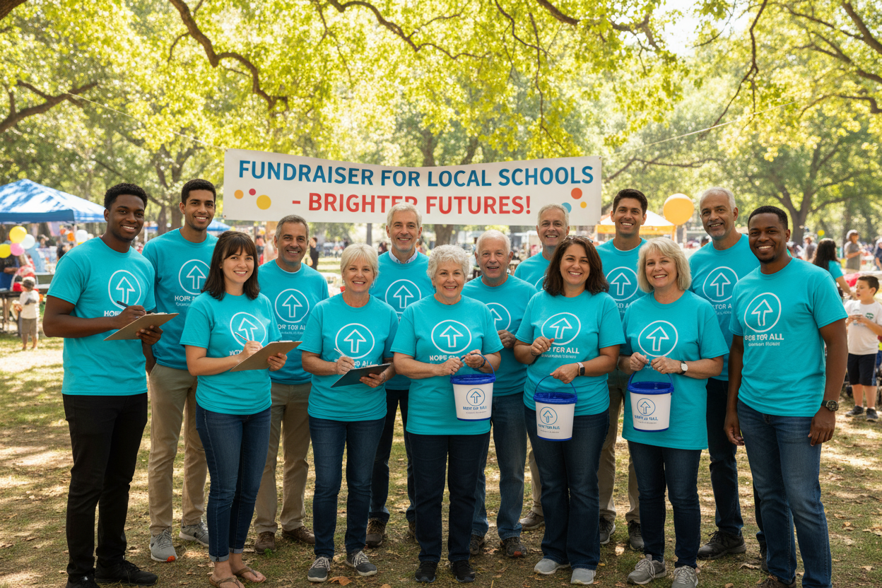 fundraising groups wearing branded shirts