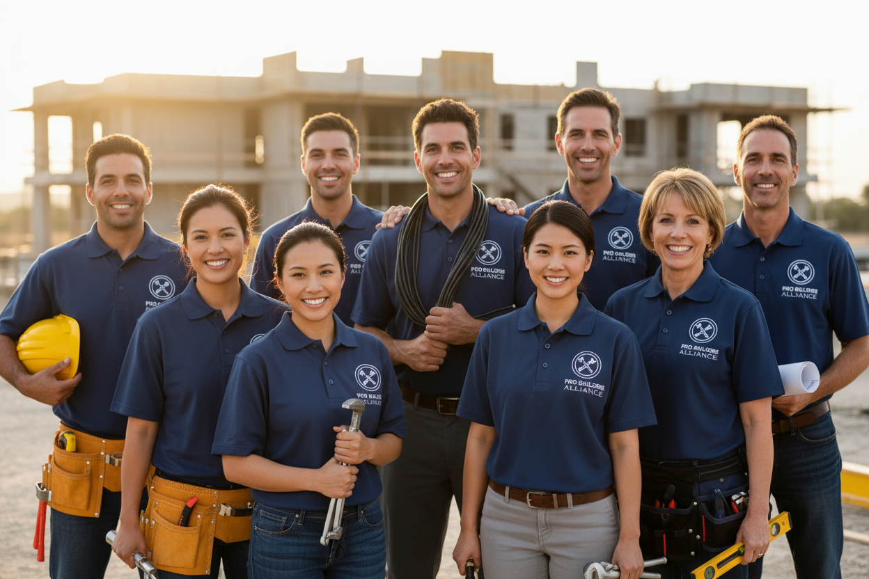 small business owners contractors with uniform branded shirts on