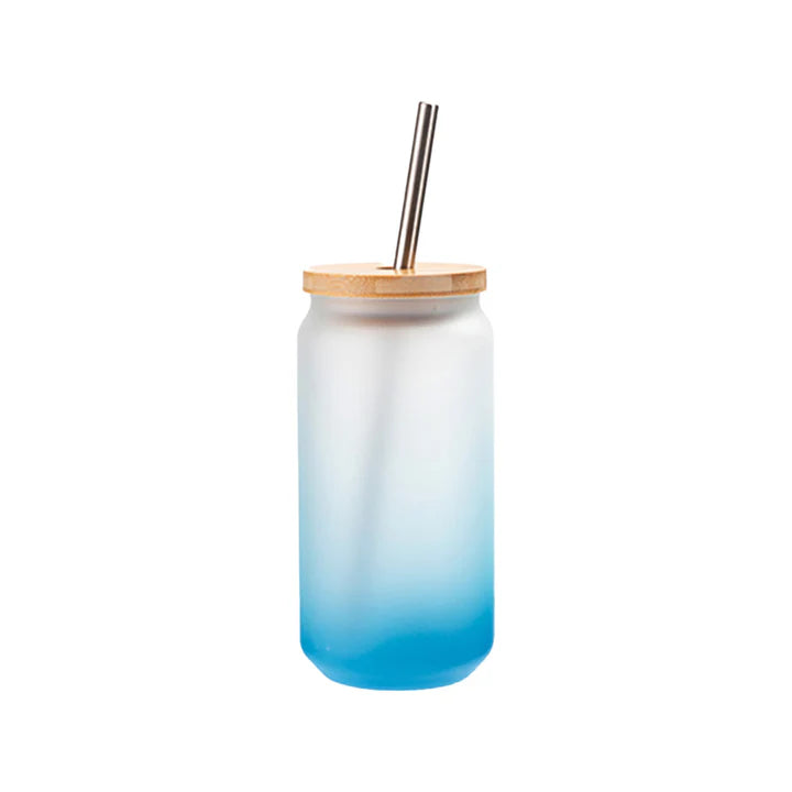 Custom Glass Cans – 13oz & 18oz, Frosted, Clear & Gradient | Sublimation Ready, with Bamboo Lid - iCandy gFX Studios inc.