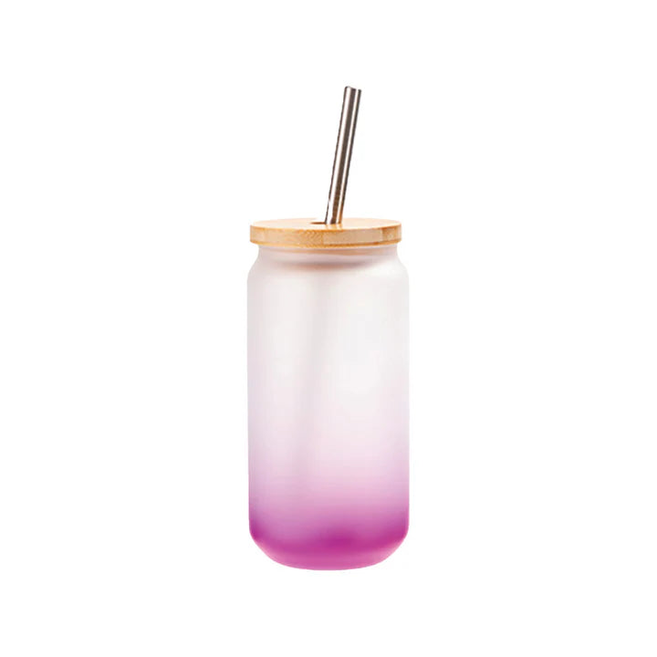 Custom Glass Cans – 13oz & 18oz, Frosted, Clear & Gradient | Sublimation Ready, with Bamboo Lid - iCandy gFX Studios inc.