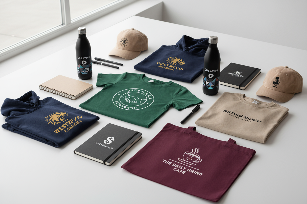 Branded Custom merchandise for Small business, Nonprofits, schools, and creators