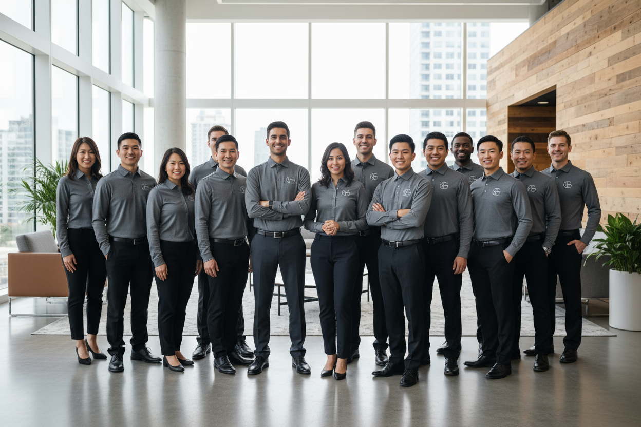 Established business with 10 or more employees all wearing the elegant branded shirts
