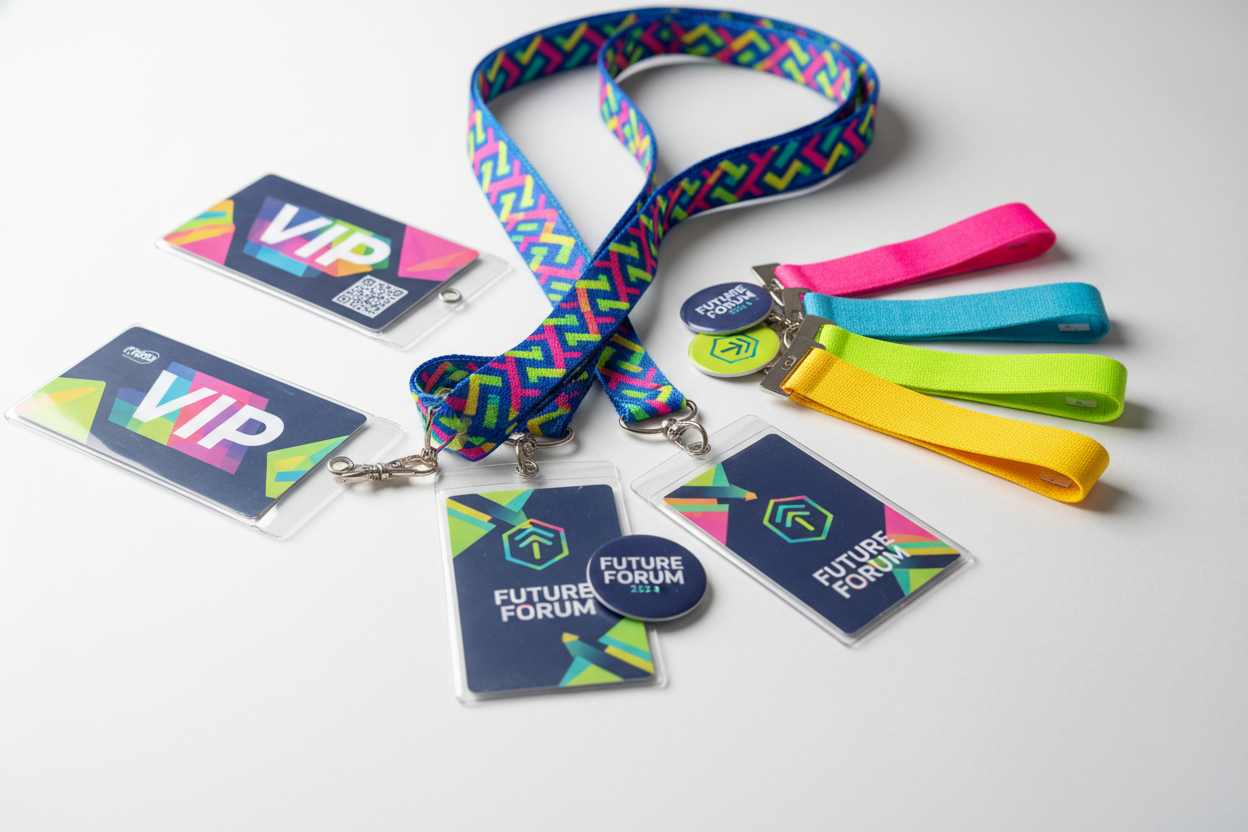 starter event branded package with lanyards and event bands
